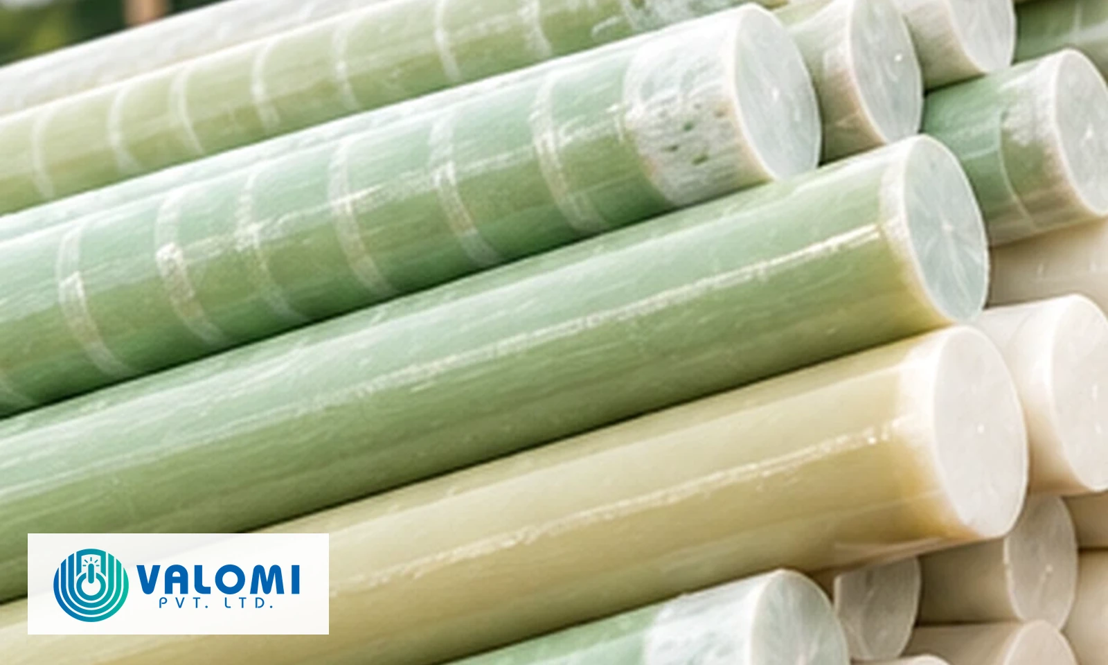 VALOMI pale green and off-white fiberglass rods for agricultural fencing